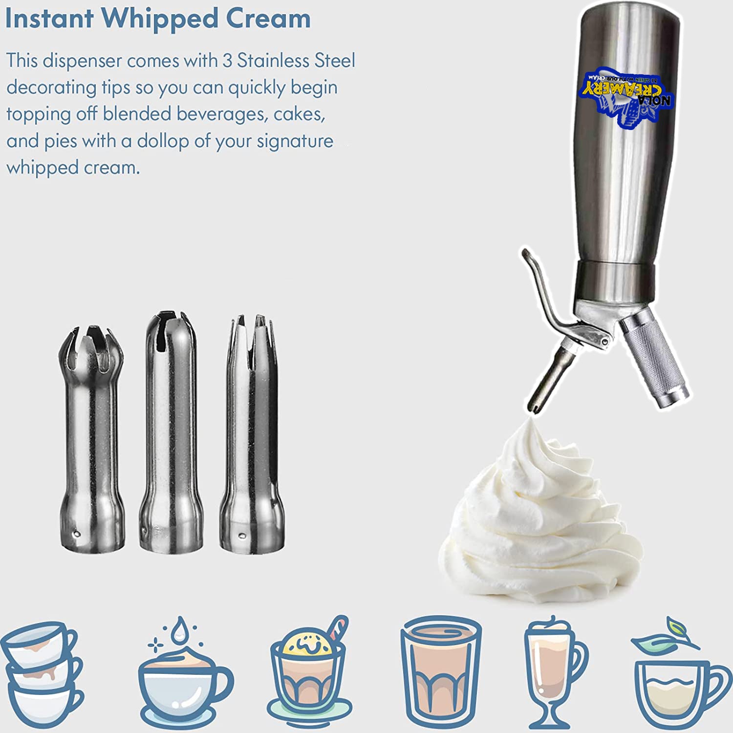 Professional Whipped-Cream Dispenser - 3 Various Stainless